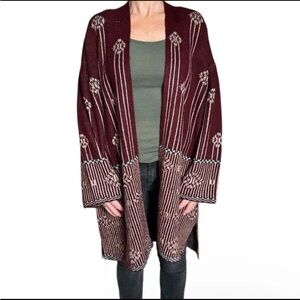 BCBG MaxSport Burgundy sweater duster cardigan long L NWT